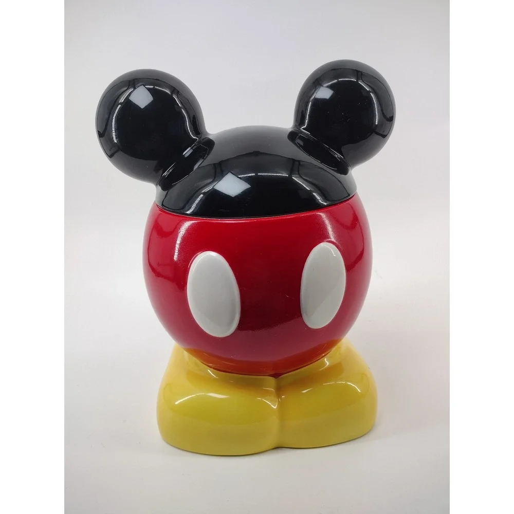 Disney Parks Mickey Mouse Ceramic Cookie Jar Red Yellow Black Ears 11.5 Inch
